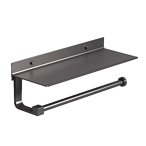 Kitchen Paper Towel Holder with Shelf Wall Mount, Adhesive Hand Towel Holder for Bathroom, Matte Grey - color: Gray