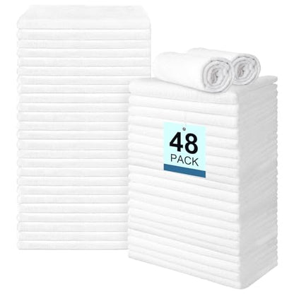 48 Pack Hand Towels Set - Highly Absorbent and Quick Drying Microfiber Gym Towels, Premium Wash Cloths for Bathroom, Salon, Gym, Shower, Hotel, and Spa - 16x27 inch (White) | Quick Drying Premium Wash Cloths for Bathroom, Salon, Gym, Shower, Hotel, and Sp