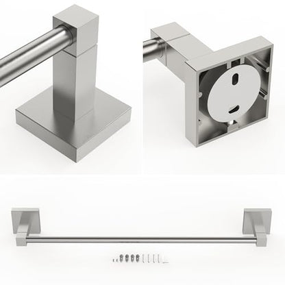 RUACQ Towel Bar 18" Towel Racks for Bathroom Wall Mounted, Brushed Nickel | One-Piece Bath Towel Holder, Total Length 20 Inch Single Towel Rod, 304 Stainless Steel Rustproof, Square Base, Heavy Duty - color: Brushed Nickel, size: 18 inch(Center to Center)