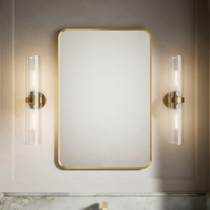 Kohler Essential 24 in. W x 36 in. H Rectangular Framed Wall Mount Bathroom Vanity Mirror in Moderne Brushed Gold - color: Modern Brushed Gold, size: 36"L x 24"W, style: Rectangle