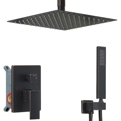 Oil Rubbed Bronze 10 Inch Rain Shower Head Ceiling Mount with Handheld, 59 Inch Hose, Mixer Valve, Bracket Holder, Rain Setting, 1 Handle, Brass, Stainless Steel, Shower Kit - color: Oil Rubbed Bronze, size: 10 Inch
