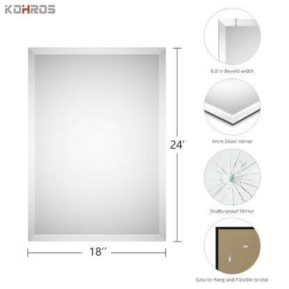 18x24 Frameless Rectangular Bathroom Vanity Mirror | 0.8-Inch Beveled Edge - color: Rectangular, size: 18"L x 24"W