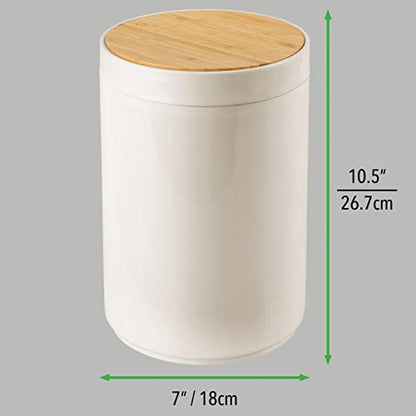 mDesign Plastic Round Trash Can Small Wastebasket - Garbage Bin Container with Swing-Close Lid - Bathroom Garbage Basket - Holds Waste, Recycling - 1.3 Gallon - Basa Collection - Cream/Beige/Natural - color: Natural/Cream