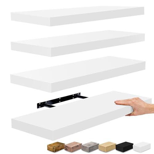Sorbus Floating Shelves for Wall - 24" Bathroom Shelves, Wall Decor for Bedroom, Kitchen, Living Room, Home Decor & Book Storage - Mounted Floating Shelf with Invisible Brackets (White, 4 Pack) - color: White, size: 4 Pack