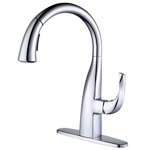 WOWOW Kitchen Faucet with Pull Down Sprayer, Pull Down Faucet with Dual Function Sprayer, Single-Handle Rv Utility Sink Faucets Kitchen, Leak Free Elegant Gooseneck Chrome Bar Sink Cold Water Faucets - color: Chrome Kitchen Faucet, style: Kitchen Faucet