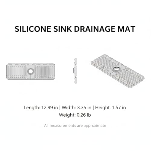 Silicone Faucet Splash Guard Mat, 13 x 3.35 Inches | Kitchen & Bathroom Sinks, Flexible Water Drainage Tray, With Slots - color: Beige