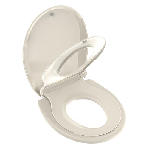 Potty Training Seat Built-in Toilet Seat, Round Toilet Seat 16.5inch with Baby Seat 2 in 1 Soft Close Quiet No Slapping, Magnetic Absorption, Easy Installation for Bottom Fixing Toilet，Almond - color: Almond, size: Round 16.5inch with Baby Seat & Magnetic