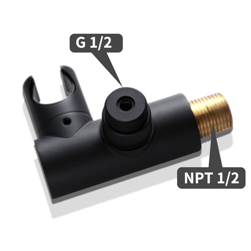 Bathroom Brass Round Water Supply Elbows Angle Adjustable Wall Mount Hand Held Shower Head Bracket with On/Off Flow Control Holder, Matte Black - color: Matte Black