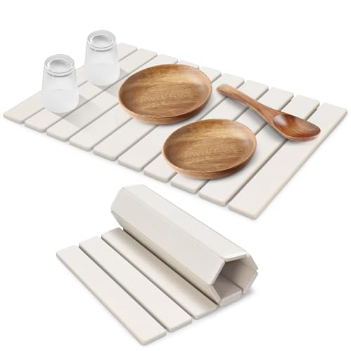 Large Stone Dish Drying Mat for Kitchen Counter, 24"(L)×16"(W) Fast Dry Super Absorbent Collapsible Dish Drying Mats, Eco-Friendly Diatomaceous Earth Mats for Dishes Bottles Cups,Match Any Countertop - size: 24" x 16"