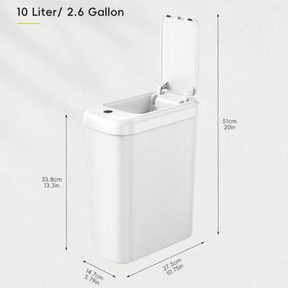 EKO Automatic Bathroom Trash Can with Lid, 2.6 Gallon Slim Touchless Garbage Can, Waterproof Motion Sensor Trash Bin for Bathroom, Office, Kitchen, White - size: Morandi 10L-Oat White