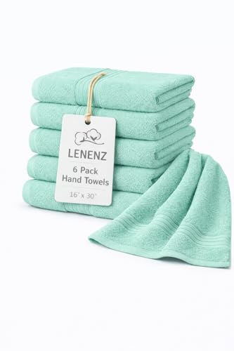 Premium Hand Towels - 4 Pack Absorbent Cotton Hand Towels for Bathroom, Kitchen, Gym, Spa - Soft, Quick-Dry, and Durable Hand Towels Set 16x30'' (Light Green) - color: Light Green, size: Hand Towels (16”x30”) Pack of 6