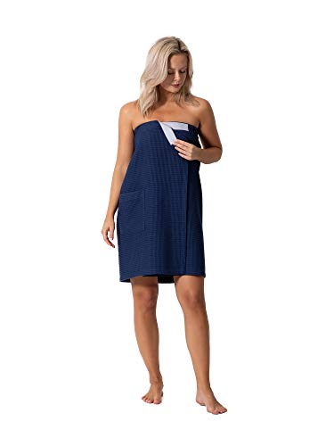 Robe Direct Quick Dry, Lightweight Waffle Spa/Bath Wrap with Adjustable Closure & Elastic Top - color: Navy, size: Small-Medium