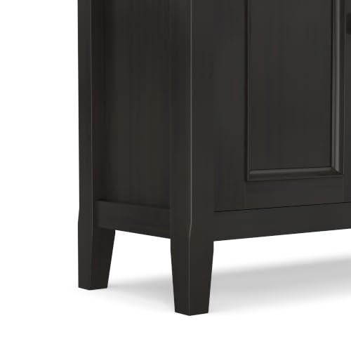 SIMPLIHOME Amherst 32" Wide Solid Wood Cabinet in Hickory Brown | Transitional-style low storage cabinet with adjustable shelves for organized living room, entryway or dining area storage.
