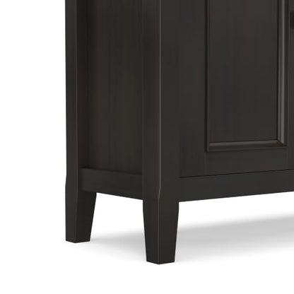 SIMPLIHOME Amherst 32" Wide Solid Wood Cabinet in Hickory Brown | Transitional-style low storage cabinet with adjustable shelves for organized living room, entryway or dining area storage.