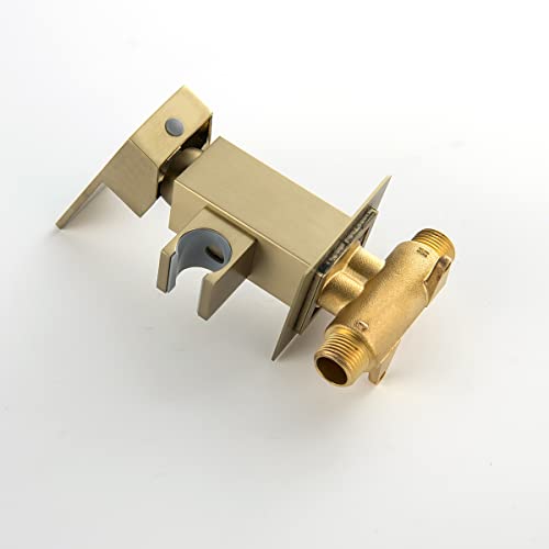 Handheld Bidet Sprayer Head Warm Water Mixing Kit Brushed Gold Brass | Square Bidet Hand Held Sprayer Shattaf Bathroom Attachment for Toilet with Concealed Hot and Cold Mixing Valve - color: Brushed Gold