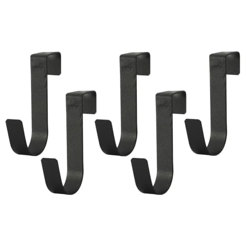 Over Cabinet Door Hooks, 5 Pack Heavy Duty Metal J-Hooks for Kitchen, Bathroom, Laundry Room, Cabinet Hooks for Hanging, Hold Up to 7 lbs, Space-Saving Organizer - color: Black-5pcs