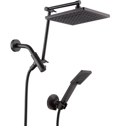 BRIGHT SHOWERS High Pressure Rain Shower Head Combo with Double Extension Arm, 8 Inch Rainfall Shower Head with Handheld Spray, Height Adjustable Dual Square Showerhead Set, Oil-Rubbed Bronze - color: Oil Rubbed Bronze, style: Dual Shower Head with Extens