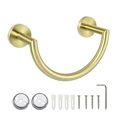HouseAid Stainless Steel Towel Ring for Bathroom, Hand Towel Holder, Modern Semi-Circular Hand Towel Rack, Wall Mounted, Brushed Gold - color: Brushed Gold