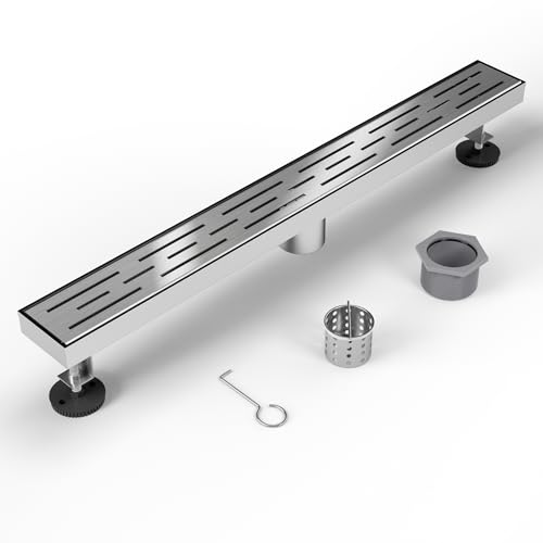 36 Inch Linear Shower Drain Stainless Steel, with Brick Pattern Grate | Brushed Nickel Shower Floor Drain, Rectangle Shower Drain, with Adjustable Feet, for Bathroom, Remodel Shower, Tile Floor - color: Brushed Nickel, size: 36 inch
