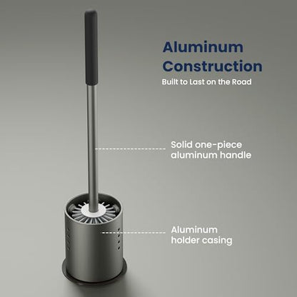 RV Toilet Brush and Holder Set, Silicone Toilet Cleaner with Magnetic Base | Soft Silicone Brush Head, One-Piece Aluminum Handle, Magnetic Floor Mount, Built-In Ventilation, Keeps Brush Head Elevated