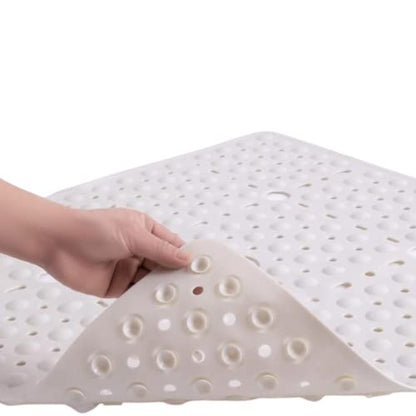 ENKOSI Square Shower Mat 27x27 inch - Anti Slip Bathroom Shower Stall Mats for Smooth Shower Floors - Square Bath Mat with Strong Secure Suction Cups and Drain Holes in Middle (Pearl White 27x27) - color: Pearl White