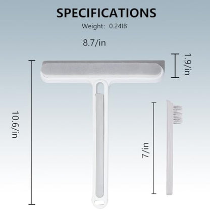 4-in-1 Shower Squeegee for Glass Doors, Silicone Window Squeegee with Foam Brush & Crevice Scraper, Small Bathroom Glass Cleaner Tool for Shower, Mirror, Tile, Window and Kitchen