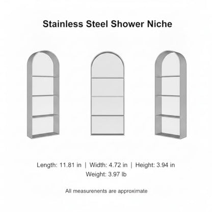 Recessed Shower Niche Stainless Steel, 11.8 x 4.7 x 3.9 Inch Arched Wall Shelf for Bathroom Storage, Rust-Resistant Built-in Insert (1 Pack) - color: Gold