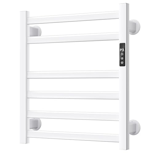 Electric Towel Warmer Wall Mounted, Heated Towel Rack with Intelligent Timer & Temperature Control, Plug-in or Hardwired, Left/Right Compatible, 21 Inch, White - color: White, size: 21 Inch