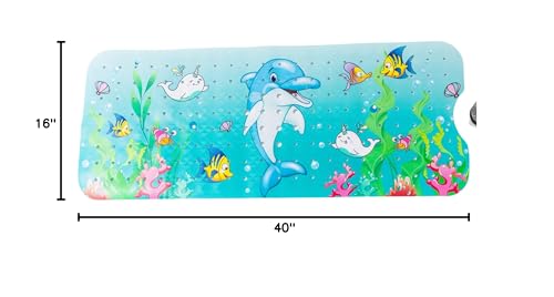 ENKOSI Non-Slip Bath & Shower Mat 40x16 Extra Long, Suction & Drain Holes | Fun dolphin print for kids; Durable PVC; 40x16 in, Dolphin - color: Dolphin Print