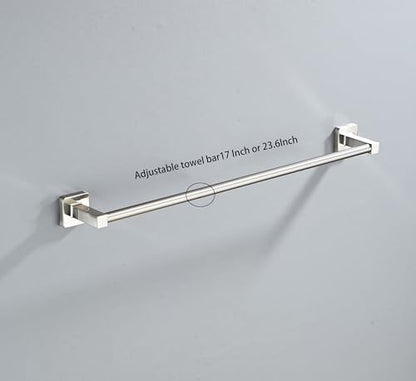 Brushed Nickel Bathroom Hardware Set 4 Pieces,Bathroom Accessories Set Stainless Steel Wall Mounted, Hand Towel Bar, Towel Ring, Robe Towel Hooks,Toilet Paper Holder,Towel Bar Set, 23.6 Inch - color: Brushed Nickel, size: 23.6Inch