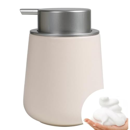 Bosilunlife 12Oz Ceramic Foam Soap Dispenser for Bathroom Kitchen Counter | Premium countertop foam pump creates delicate dense foam, stable desktop placement,Beige with Silver - color: Beige With Silver Pump