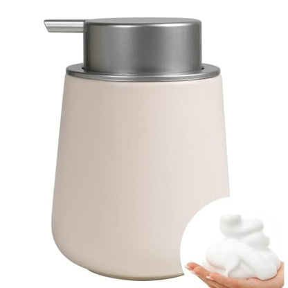 Bosilunlife 12Oz Ceramic Foam Soap Dispenser for Bathroom Kitchen Counter | Premium countertop foam pump creates delicate dense foam, stable desktop placement,Beige with Silver - color: Beige With Silver Pump