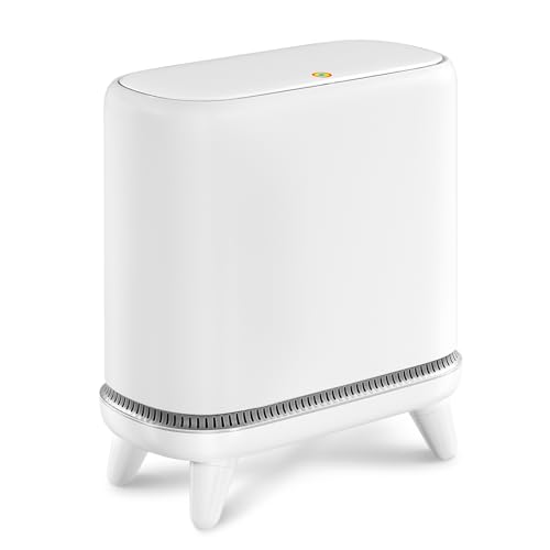 JUDRDO Bathroom Trash Can with Lid, 3.2 Gallon Small Garbage Can with Pop-Up Lid & Air-Pressure Bag Lock, Slim Trash Bin with Legs, Narrow Waste Basket for Bathroom, Bedroom, Kitchen, Office, Rv | Air-pressure bag lock secures the liner; raised legs and n
