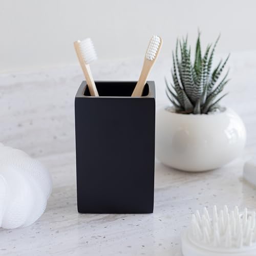 Yew Design Matte Black Bathroom Toothbrush Holder Cup - Square - color: Square Matte Black
