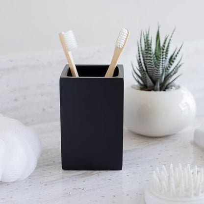 Yew Design Matte Black Bathroom Toothbrush Holder Cup - Square - color: Square Matte Black