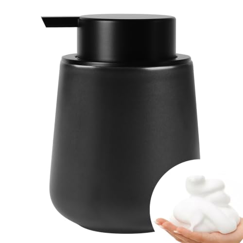 Bosilunlife 12Oz Ceramic Foam Soap Dispenser for Bathroom Kitchen Counter | Premium countertop foam pump creates delicate dense foam, stable desktop placement, Matte Black - color: Matte Black