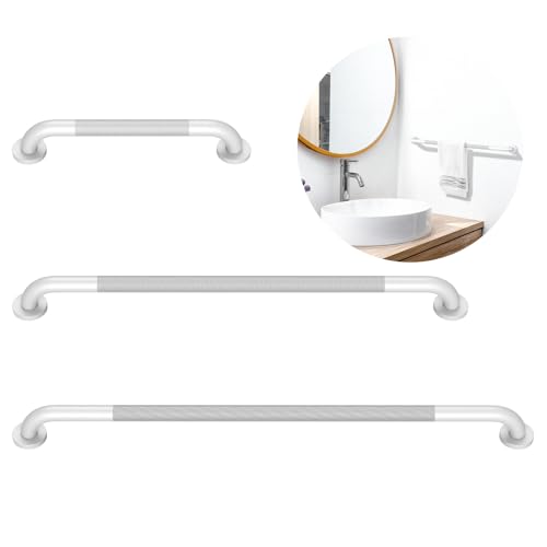 Munzong 3 Pack Anti Slip Shower Grab Bar for Commercial 18" 36" 42" White | Bathroom Grab Bar Bundle 1.25" Diameter Handicap Balance Bar Stainless Steel Safety Hand Rail for Elderly Bath Handle - color: White, size: 18",36",42"