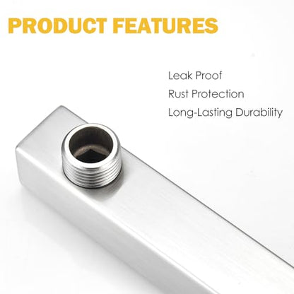 16 Inch Shower Head Extension Arm with Flange, Shower Rod, Nickel | Square Straight Rain Showerhead Extended Arms, Shower Pipe Extender Arm Replacement, Wall Mounted, SUS304 Stainless Steel - color: Nickel