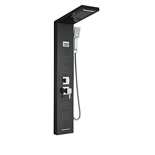 Black Shower Panel Tower Massage Body Jets System Rain Waterfall Mixer Hand Shower