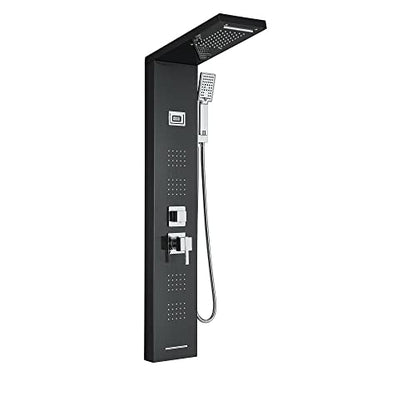 Black Shower Panel Tower Massage Body Jets System Rain Waterfall Mixer Hand Shower