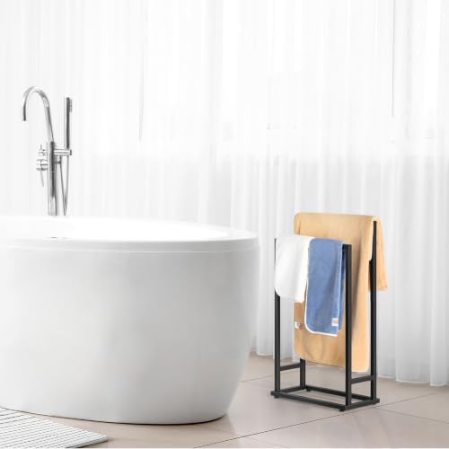 Freestanding Towel Racks 2 Tier Small Towel Holder Stand | for Bathroom Matte Black Stainless Steel Industrial for Hand Towels Blanket - color: Black
