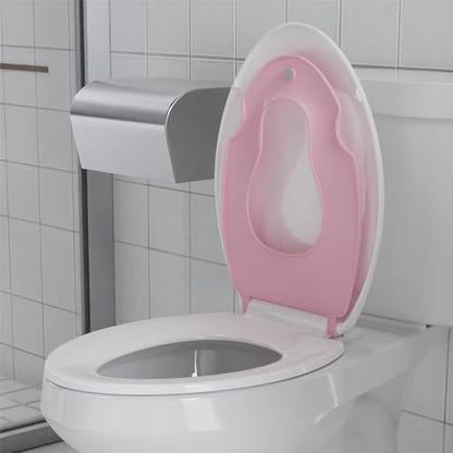19" Elongated Toddler Toilet Seat, Built-In Potty Training Seat with Soft Quiet Close Non-Slip Design, Magnetic Kids Seat and Cover for Family Bathrooms, Durable and Easy to Clean,Pink - color: Pink, with Toddler Seat, size: Elongated (19″)