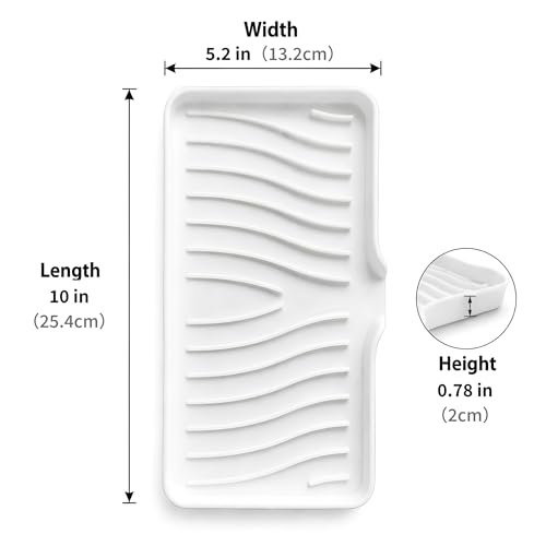 Silicone Soap Dish Tray with Drain, Large 10" x 5.2" Self-Draining Soap Holder for Bathroom Vanity and Kitchen Counter, Non-Slip Vanity Organizer for Standard & Oversized Bars (White)