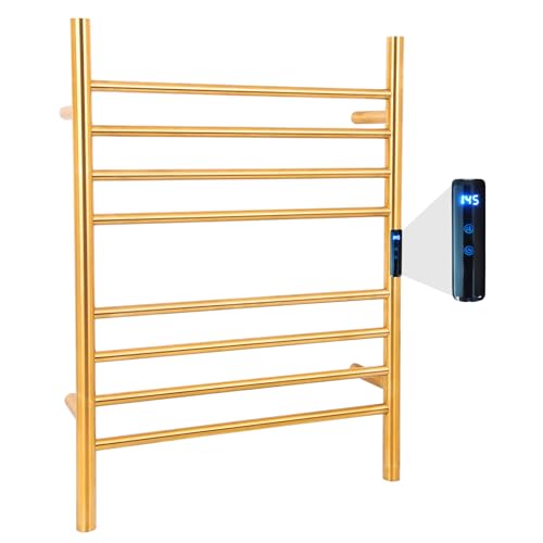Heated Towel Racks for Bathroom 8-Bars, 23" Wall Mounted Electric Towel Warmer Racks with Timer & Temperature Control,Gold