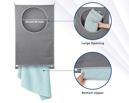 Hanging Laundry Hamper Bag, 29.1x19.3 Inch Over Door Laundry Hamper for Bathroom Bedroom Clothes Storage Organizer Gray