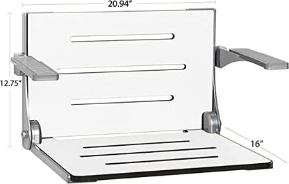 Seachrome Silhouette Comfort Folding Wall Mount Shower Bench Seat with Arms, White Seat with Matte Black Frame - color: White Seat With Matte Black Frame and Black Arm Pads