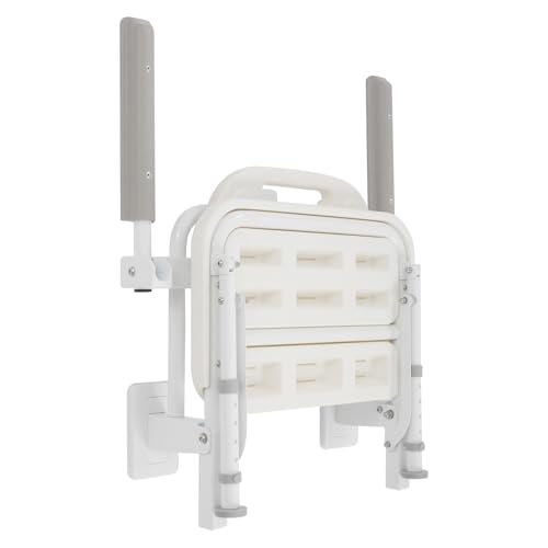 Folding Shower Seat Wall Mounted,18" W Adjustable Height Foldable Shower Chair with Armrests and Backrest Bath Stool Supports 264lbs for Adults Seniors Disabled Home Care