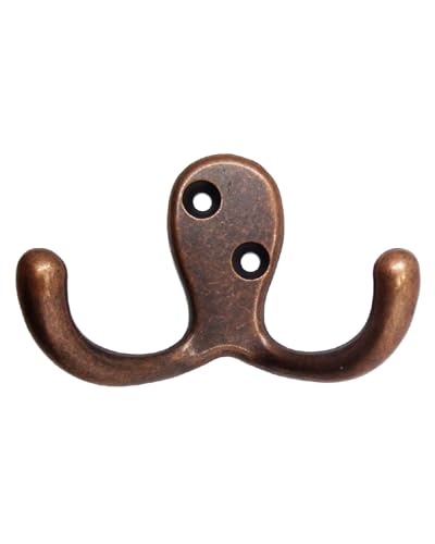 Double Robe Hook 5 Pack Antique Copper with Screws Coat Hat Bag - color: Antique Copper