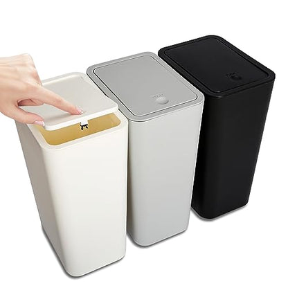 N. NETDOT 3 Pack 10L / 2.6 Gallon Small Trash Can with Lid,Bathroom Garbage Can with Pop-Up Lid,Waste Basket for Bathroom,Kitchen,Bedroom,Powder Room,Office,College (Black-Grey-Off White) - color: Black-Grey-Off White, size: 3 X 2.6 Gal