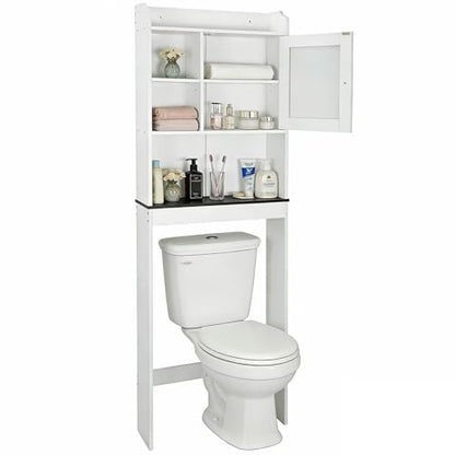 ZENY Over The Toilet Storage Cabinet, Bathroom Organizer with Adjustable Shelf and Double Doors, Freestanding Bathroom Space Saver Toilet Rack (White) - color: White